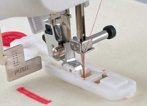 Close-up of a sewing machine needle and presser foot.