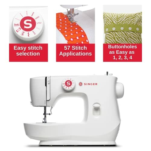 Singer sewing machine with easy stitch selection, 57 stitch applications, and buttonhole options